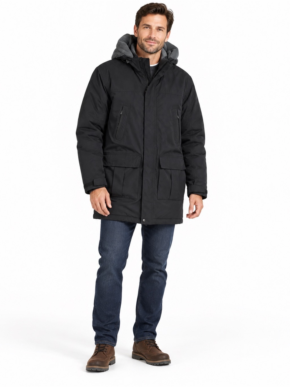 Lands' End Black Men's Quilted Hooded Parka